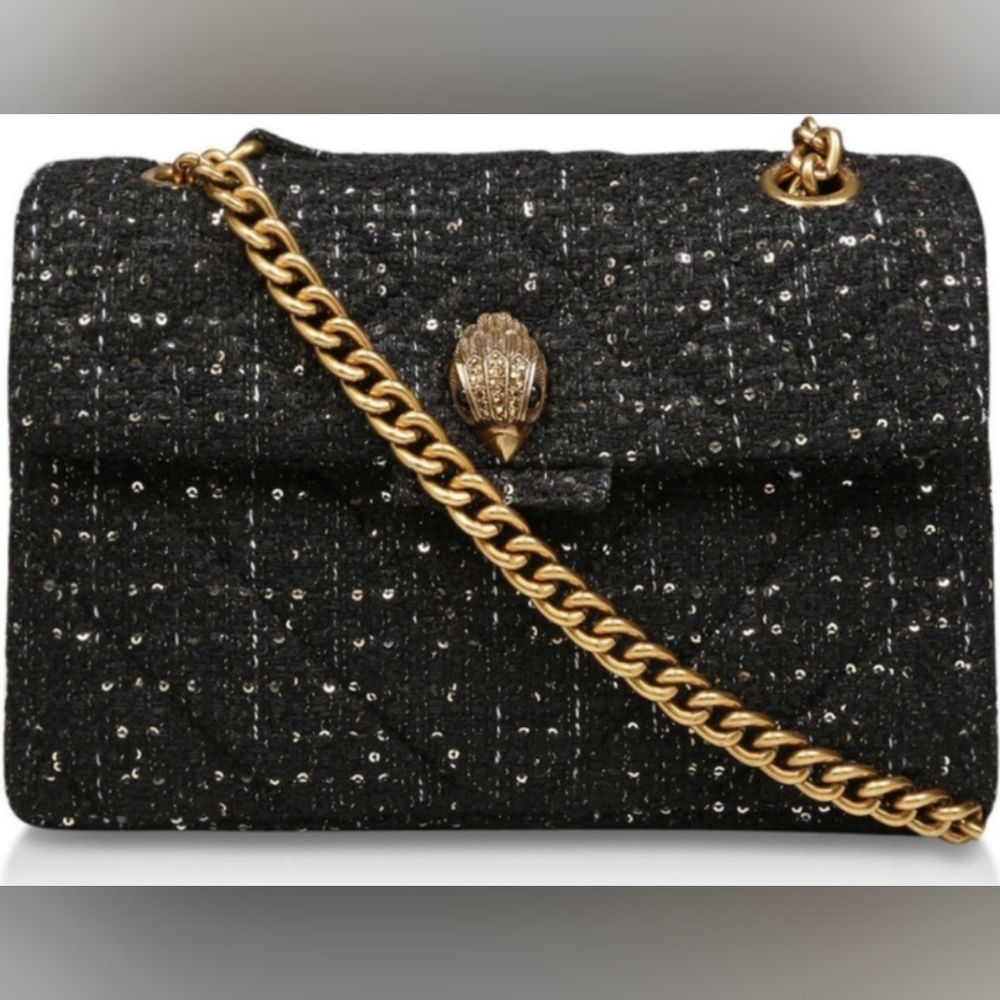 Kurt Geiger Large Tweed Kensington NWT Black Sequin Chain Eagle Convertible